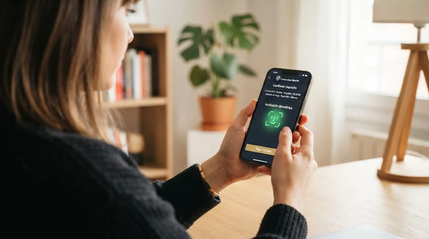 iPhone mostrando la pantalla de pago con Apple Pay y la autenticación mediante Face ID