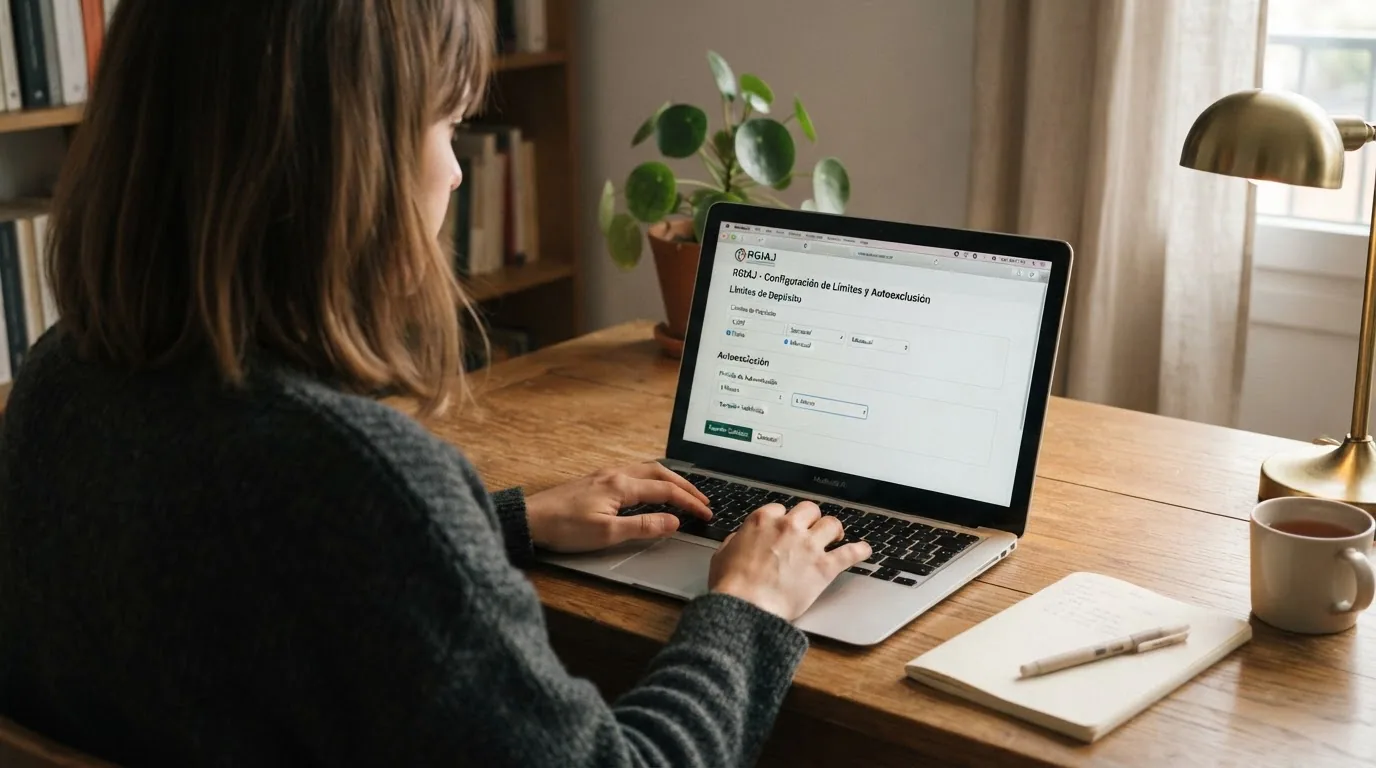 Pantalla de configuración de límites de depósito y autoexclusión en un casino online español
