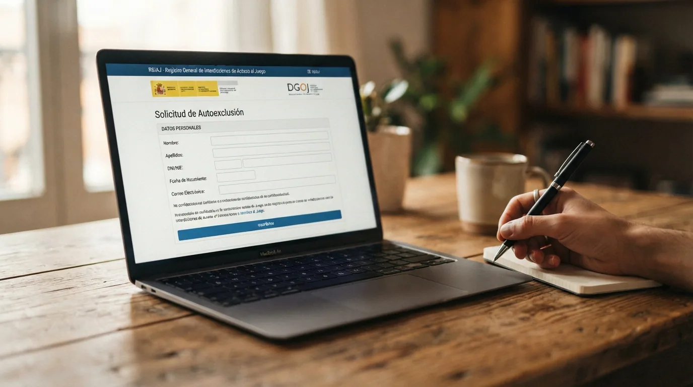 Pantalla de acceso al RGIAJ en la web de la DGOJ con el formulario de inscripción de autoprohibición