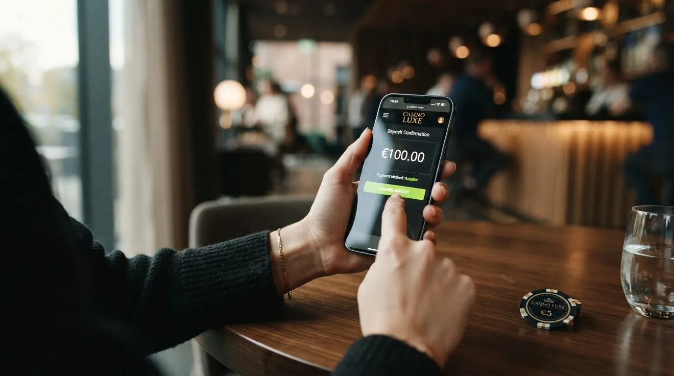 Teléfono móvil mostrando la pantalla de depósito por Bizum en un casino online con licencia española