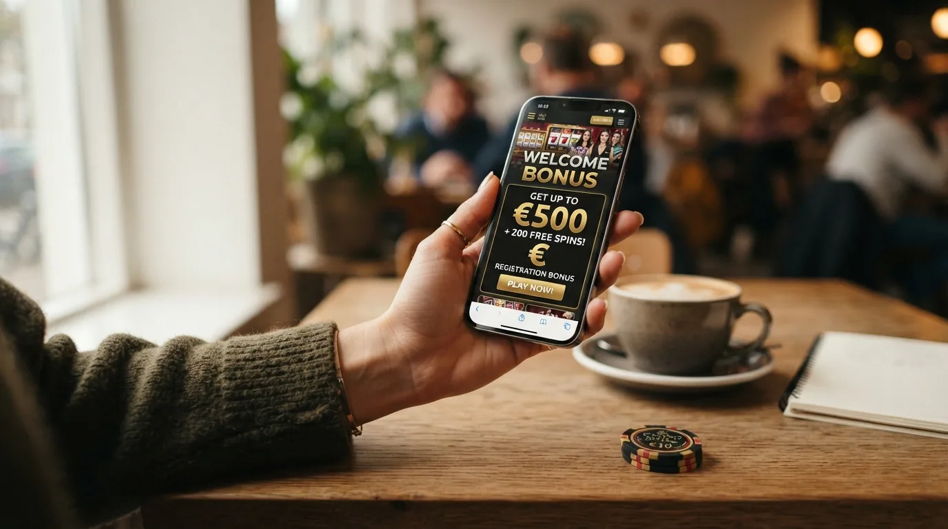 Pantalla de promoción de bono de bienvenida en la versión móvil de un casino online español