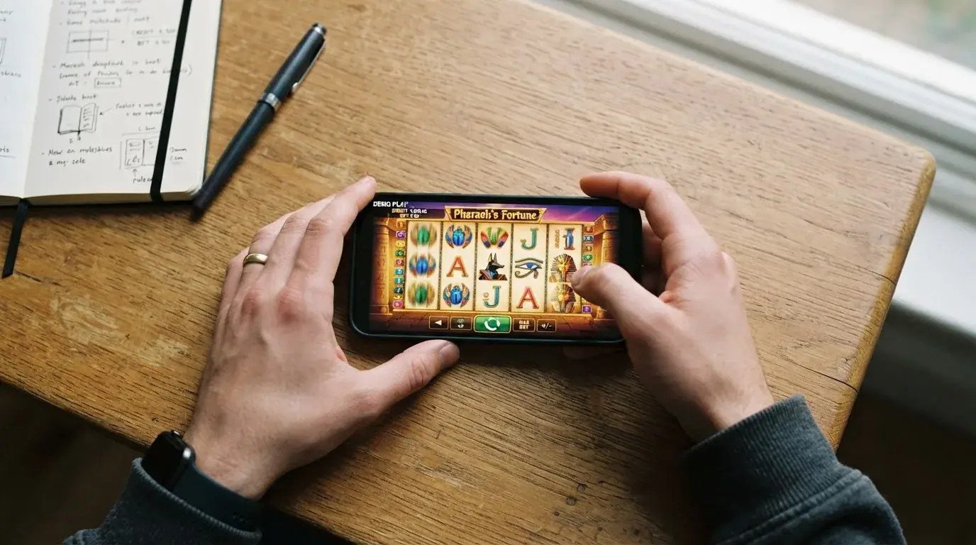 La pantalla de juego de Book of Ra en modo demostración con saldo ficticio y los controles de apuesta visibles