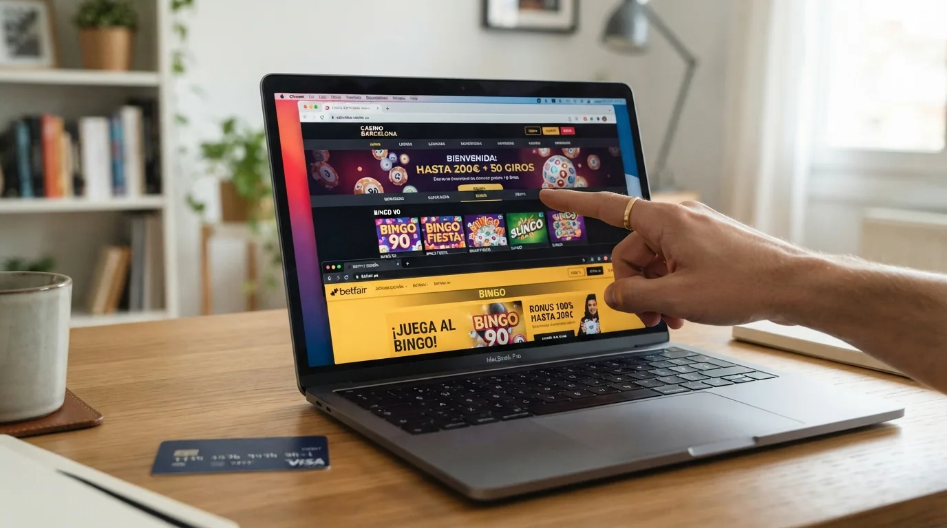 Captura de los portales de varios casinos online con bingo autorizados por la DGOJ, mostrando sus salas de bingo y ofertas destacadas