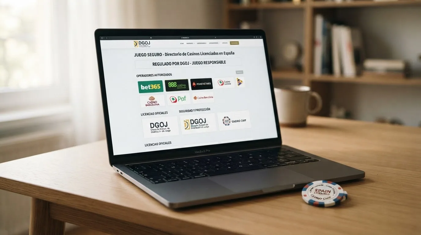 Fachada o interfaz de un casino online español con el sello de juego seguro visible