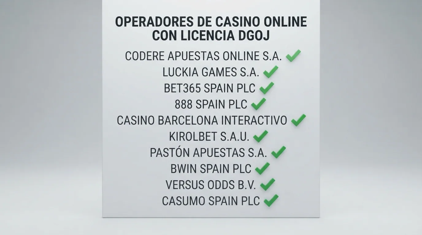 Tabla comparativa con los logotipos de los diez operadores revisados alineados junto a su estado de licencia DGOJ