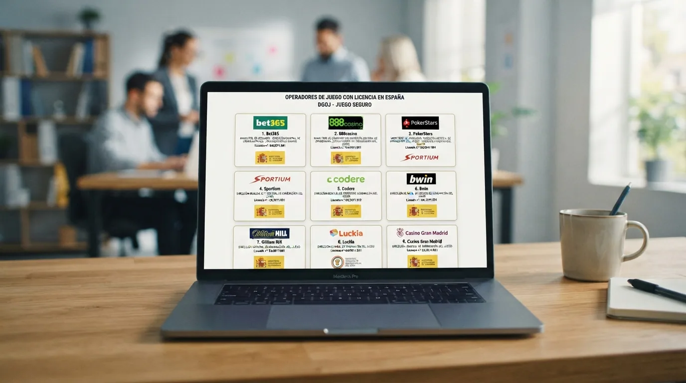 Una cuadrícula ordenada con los logotipos de los operadores DGOJ comparados, cada uno con el sello de licencia español visible