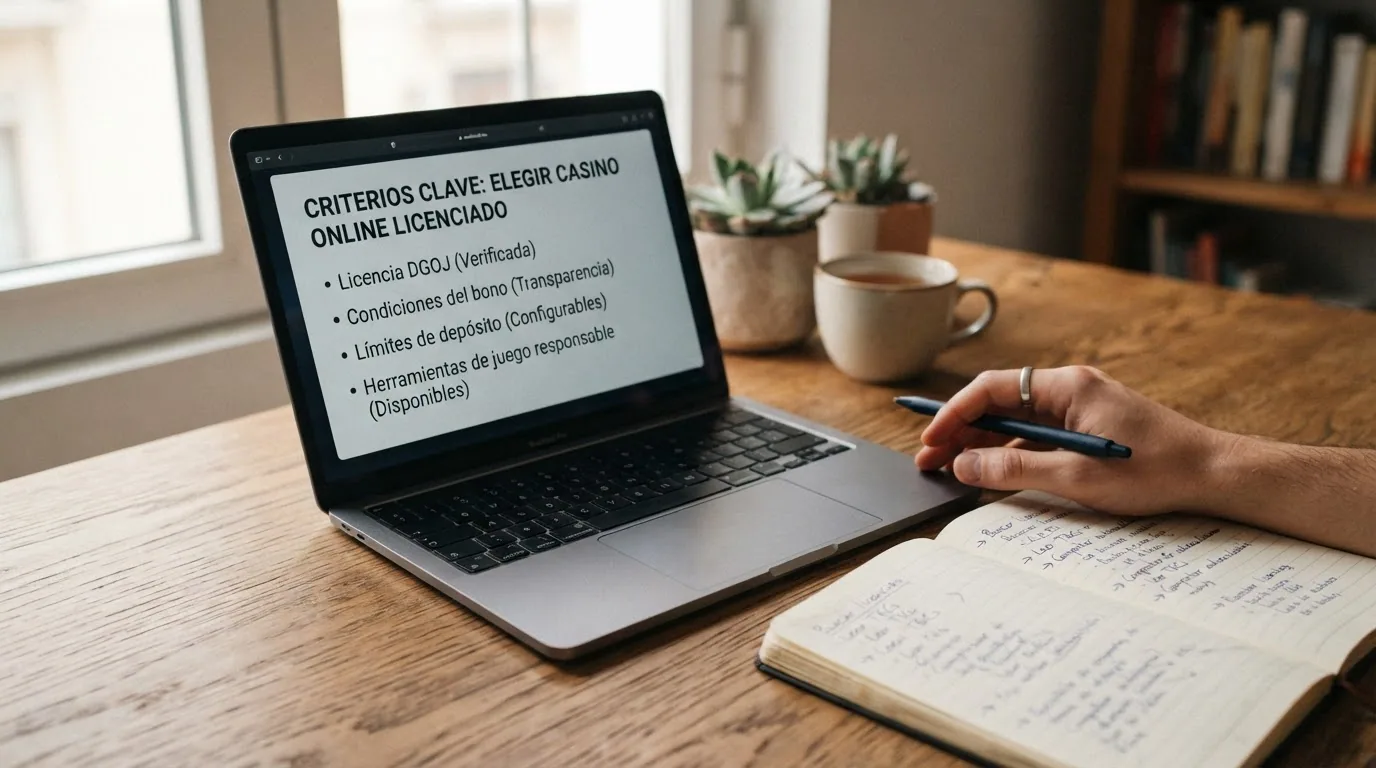 Lista de verificación visual con los criterios clave para elegir un casino online con licencia en España