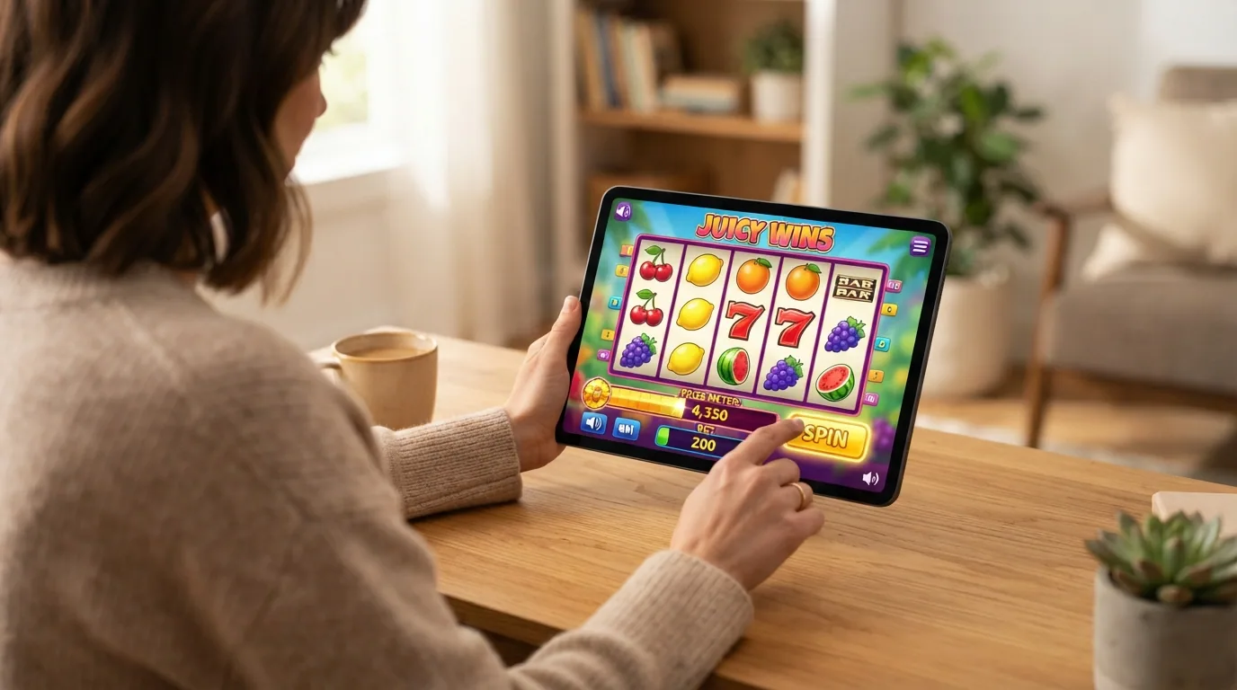 Pantalla de un slot de frutas en modo demo con créditos virtuales visibles en el saldo