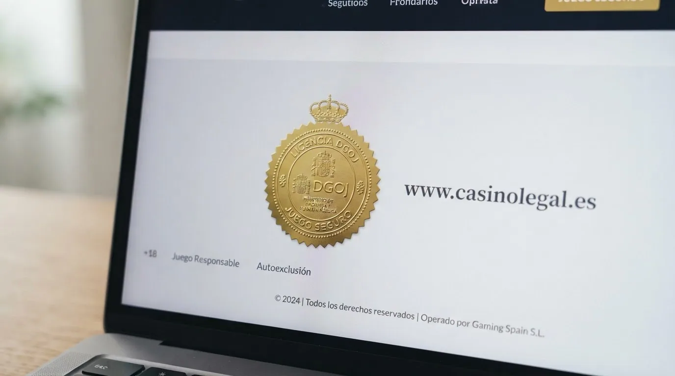 El sello de la Dirección General de Ordenación del Juego y el dominio .es en la página de inicio de un casino online regulado