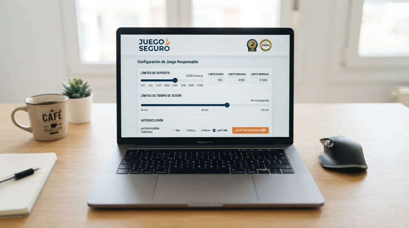 Panel de configuración de límites de depósito, sesión y autoexclusión en la cuenta de un casino online español