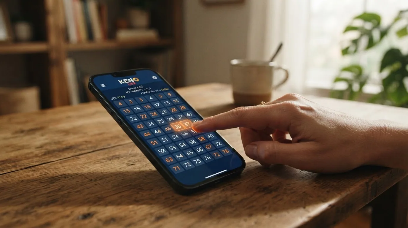 Telefono movil mostrando un carton de keno en posicion vertical con la interfaz adaptada a pantalla tactil