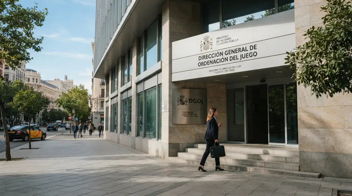 Fachada del edificio de la Dirección General de Ordenación del Juego en Madrid, con el rótulo institucional visible