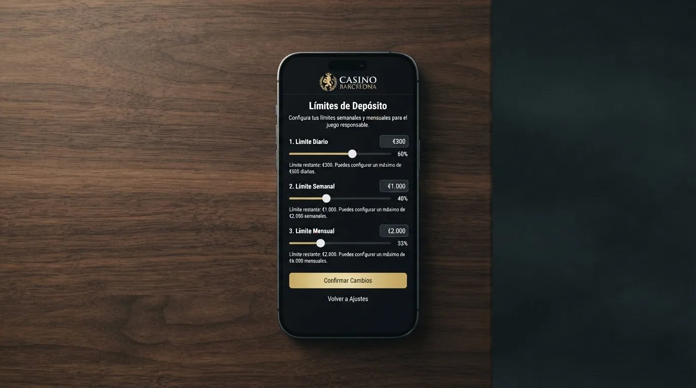 Pantalla de configuración de límites de depósito en la cuenta de un operador con licencia DGOJ, mostrando las opciones de límite diario, semanal y mensual