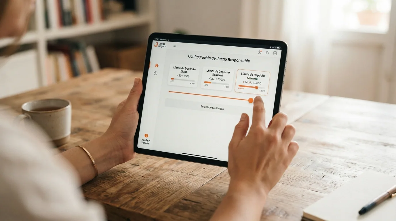 Panel de configuración de límites de depósito en el área de juego responsable de un casino online, con los selectores de límite diario, semanal y mensual visibles