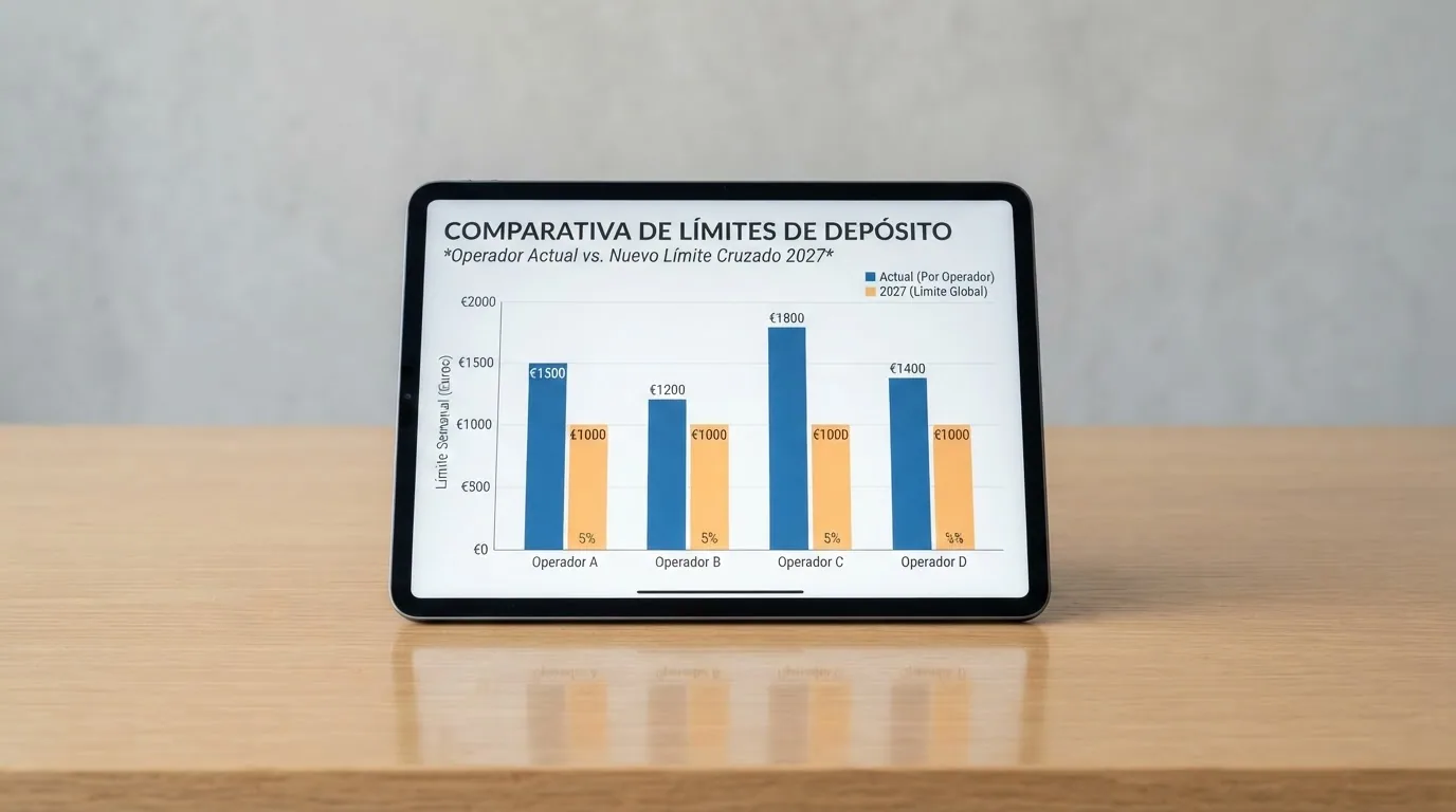 Infografía con los límites de depósito actuales por operador y los nuevos límites conjuntos cross-operador previstos para 2027