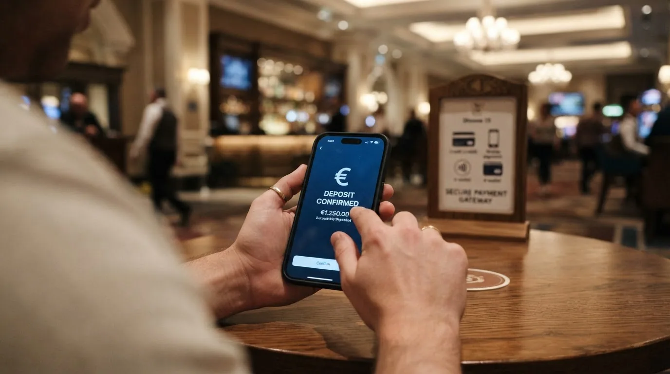 Los iconos de métodos de pago aceptados en un casino online español: tarjeta bancaria, Bizum, transferencia y monederos electrónicos