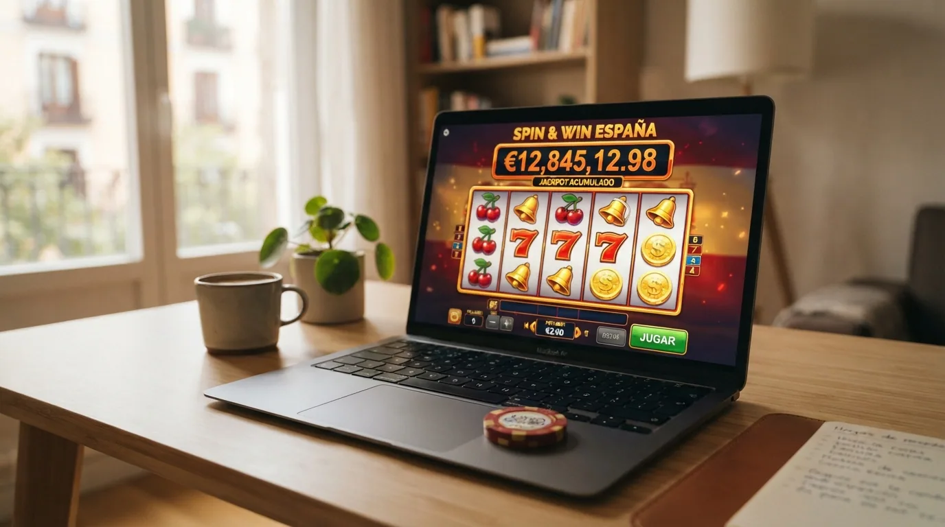 Captura de los carretes de una de las tragaperras con jackpot progresivo analizadas en la tabla comparativa, con el contador del bote visible